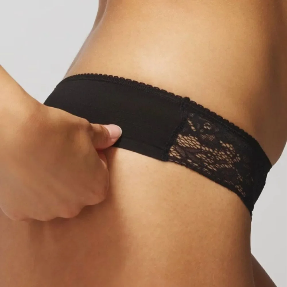 Soma Lace-Trim Thong Pair - Burgundy & Black Floral NWT